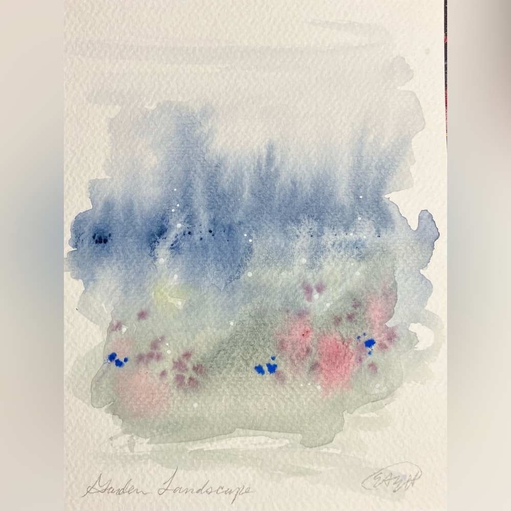 Original Watercolor Garden painting Landscape tree Art dreamy decor Artettina US